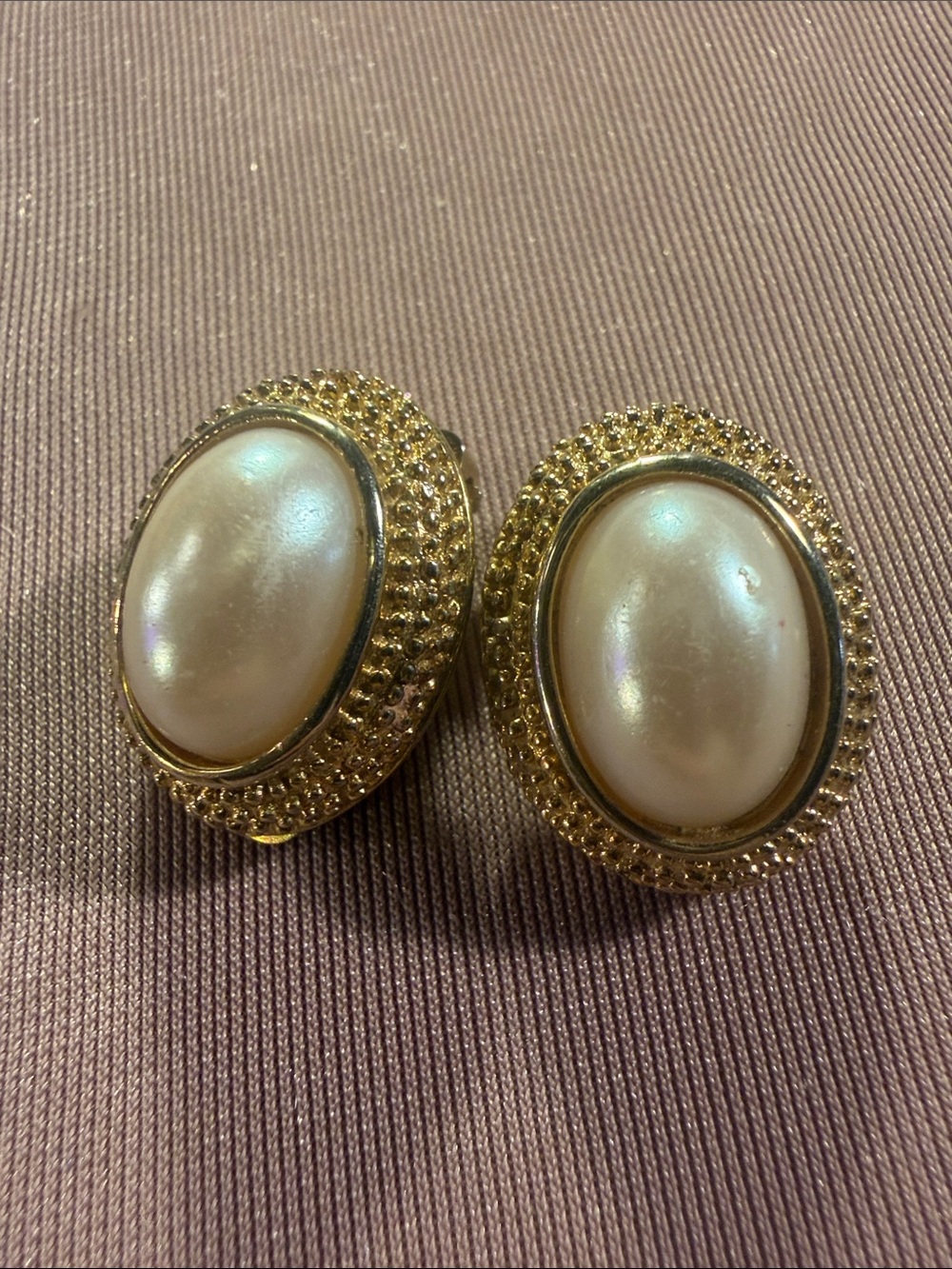 Gold-Tone Clip-On Earrings with Pearl Cabochons
